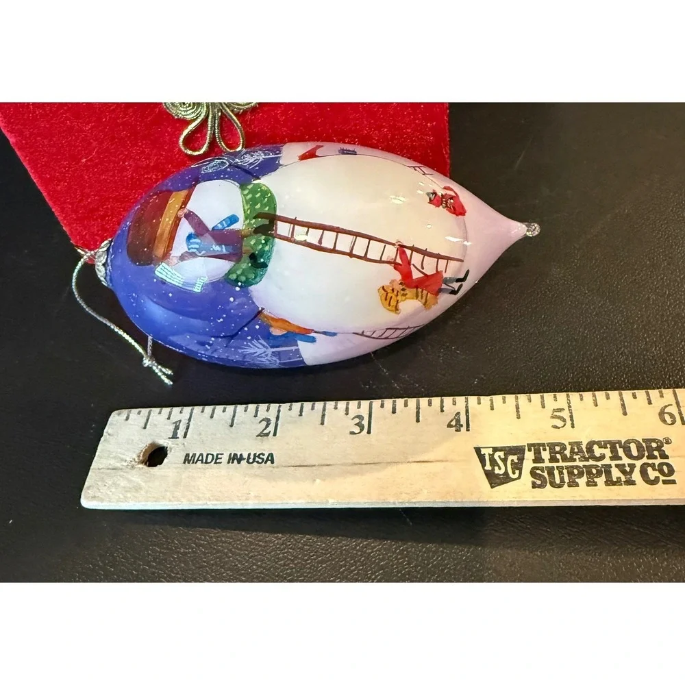 Pier 1 Li Bien Ornament Multicolor Hand Painted‎ Glass Snowman Winter Scene